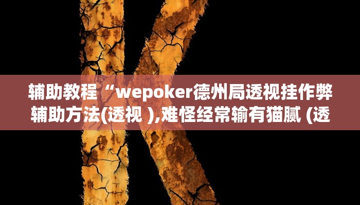 辅助教程“wepoker开挂透视方法(透视 )!详细教程透视方法