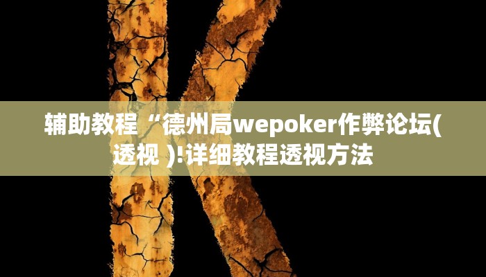 辅助教程“德州局wepoker作弊论坛(透视 )!详细教程透视方法