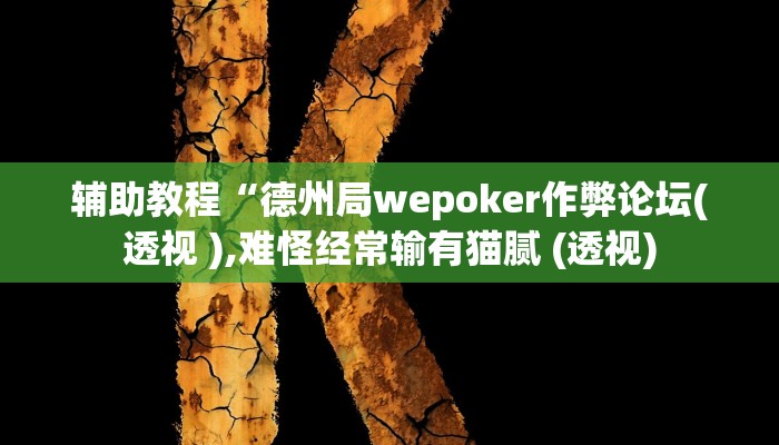 辅助教程“德州局wepoker作弊论坛(透视 ),难怪经常输有猫腻 (透视)